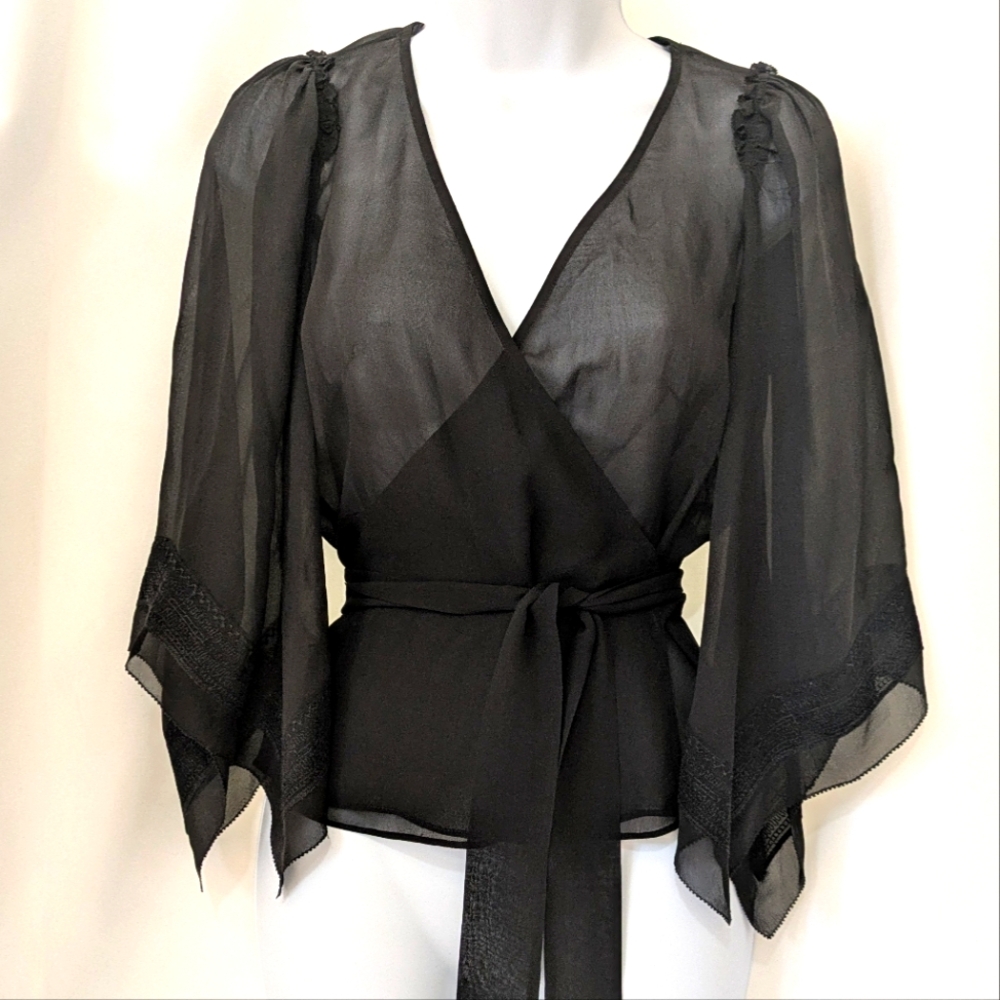 Beautiful 100% Silk Wrap Shirt With Elegant Details.